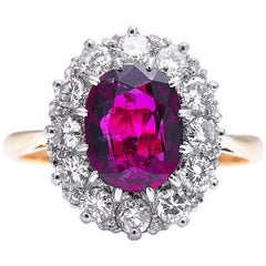 Antique, Edwardian, 18 Carat Gold, Rare 3 Carat Ruby and Diamond Cluster Ring