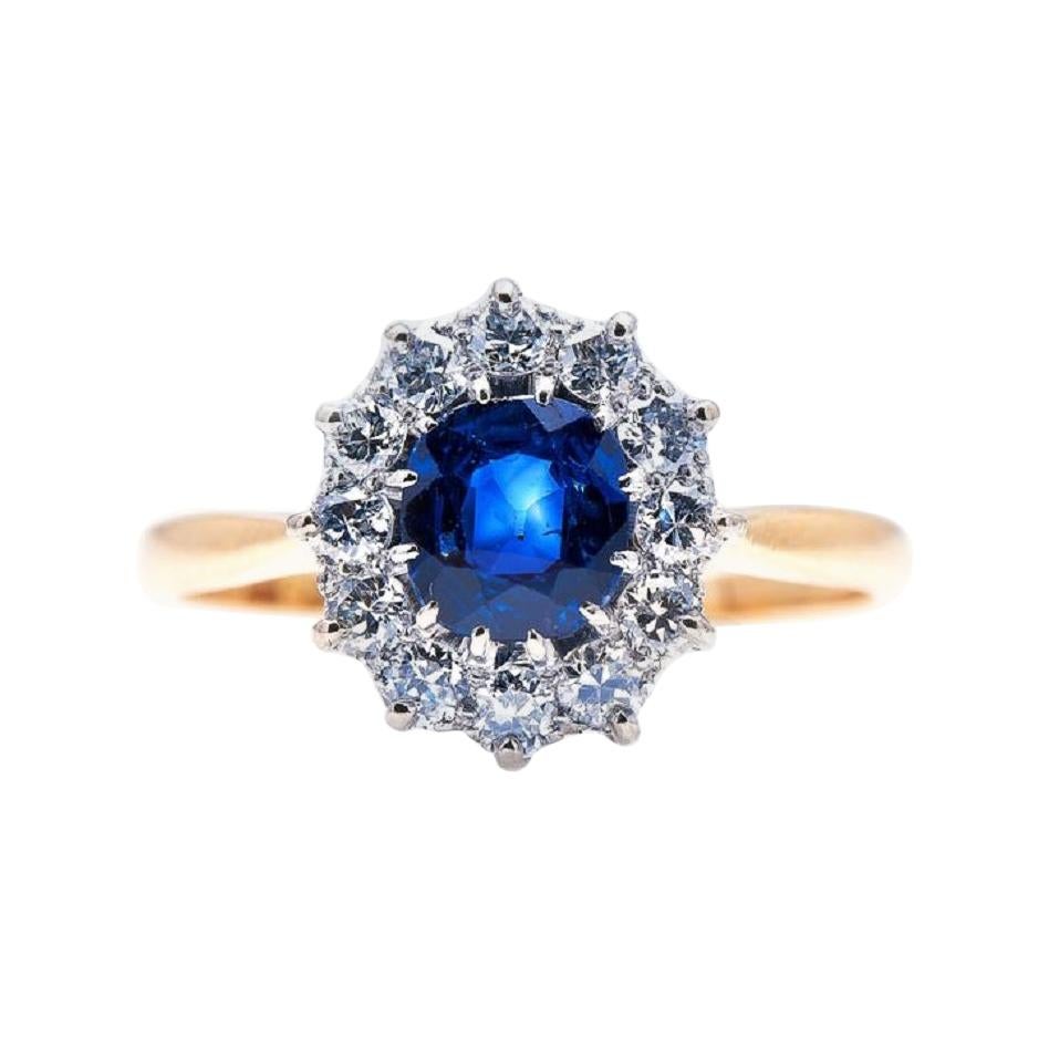 Antique, Edwardian, 18ct Gold, Sapphire and Diamond Cluster Ring