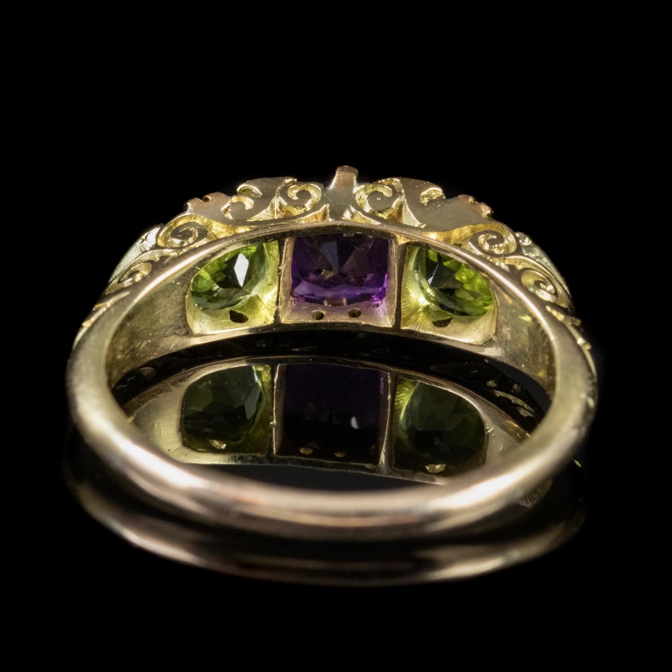 Women's Edwardian 18 Carat Gold Suffragette Ring Peridot Amethyst Diamond, circa 1915