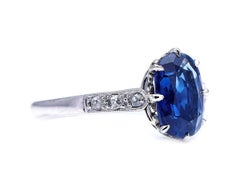 Antique, Edwardian, 18 Carat White Gold, Burmese Sapphire and Diamond Ring