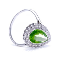 Antique, Edwardian, 18 Carat White Gold, Peridot and Diamond Cluster Ring