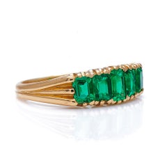 Antique, Edwardian, 18 Carat Yellow Gold, Emerald Five Stone Ring