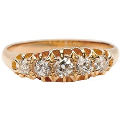 Antique, Edwardian, 18 Carat Gold, Five-Stone Old Cut Diamond Engagement Ring