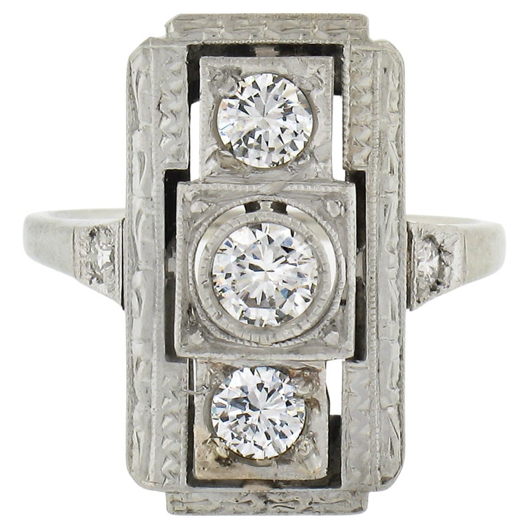 Antique Edwardian 18K Gold Old Diamond Etched Rectangular