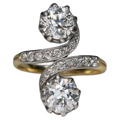 Antique Edwardian 18k Gold, 2ct Diamond Toi Et Moi Engagement Ring