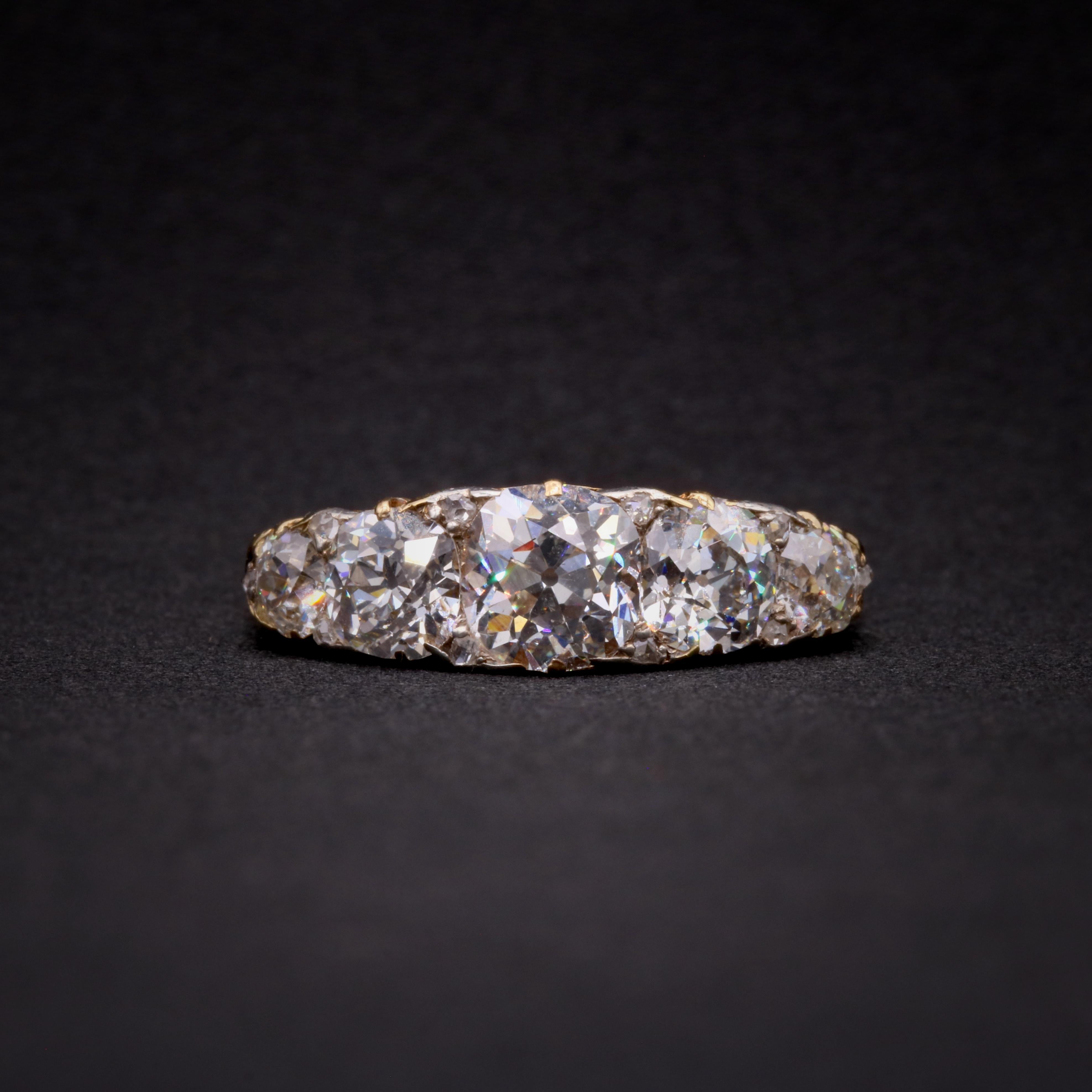 Old European Cut Antique Edwardian 18K Gold and Platinum 2.47ctw 5 Stone Old Cut Diamond Ring For Sale