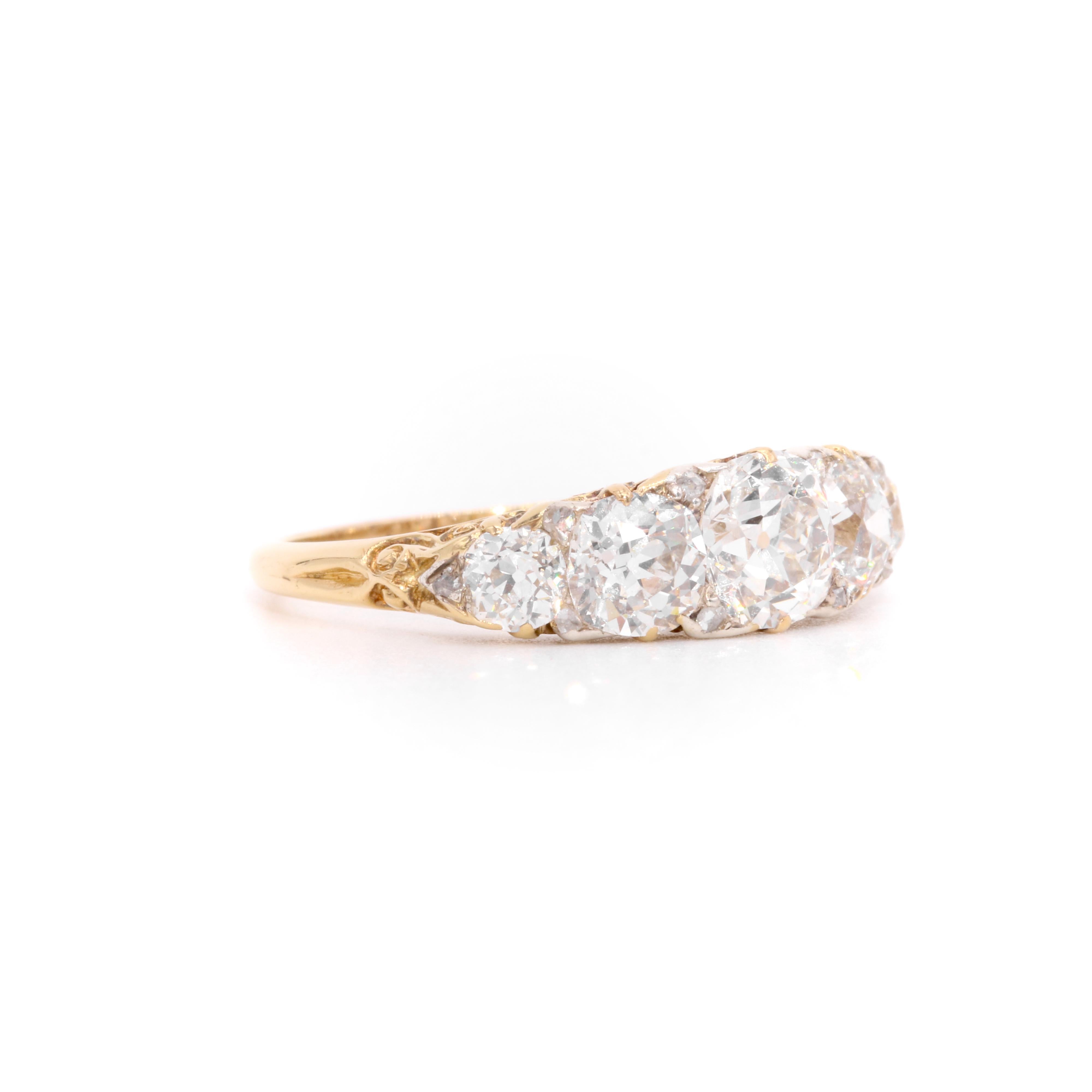Women's or Men's Antique Edwardian 18K Gold and Platinum 2.47ctw 5 Stone Old Cut Diamond Ring For Sale
