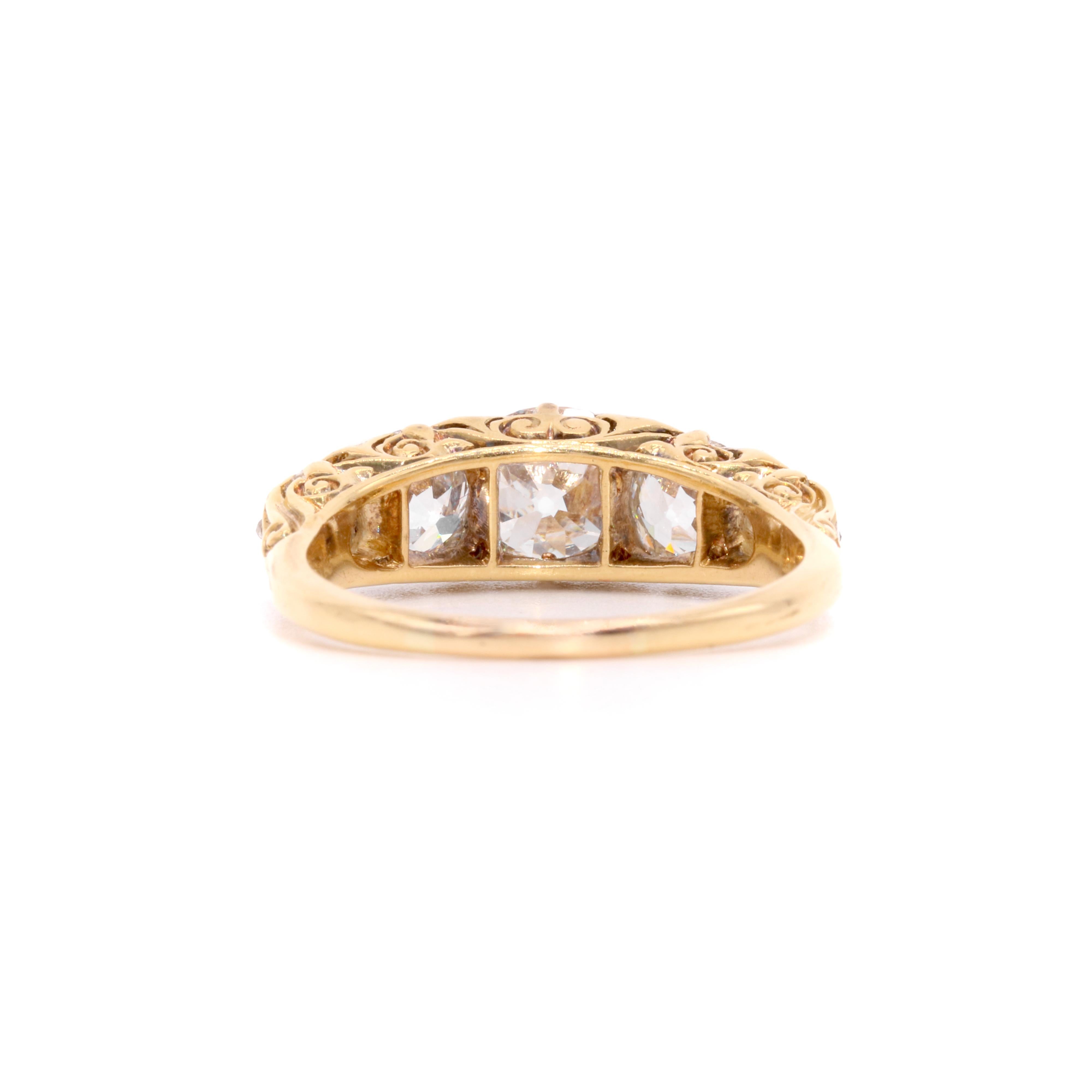 Antique Edwardian 18K Gold and Platinum 2.47ctw 5 Stone Old Cut Diamond Ring For Sale 2