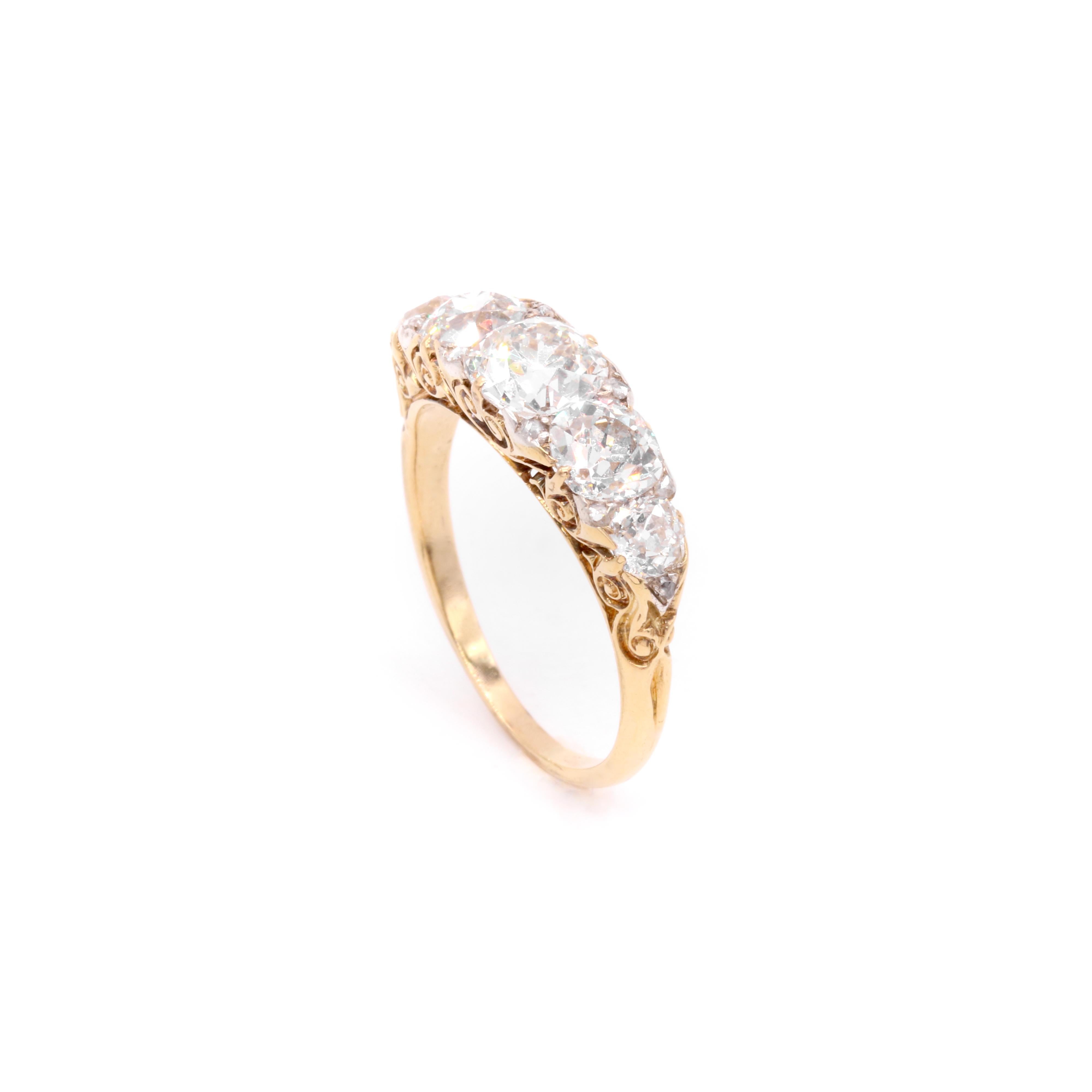 Antique Edwardian 18K Gold and Platinum 2.47ctw 5 Stone Old Cut Diamond Ring For Sale 3