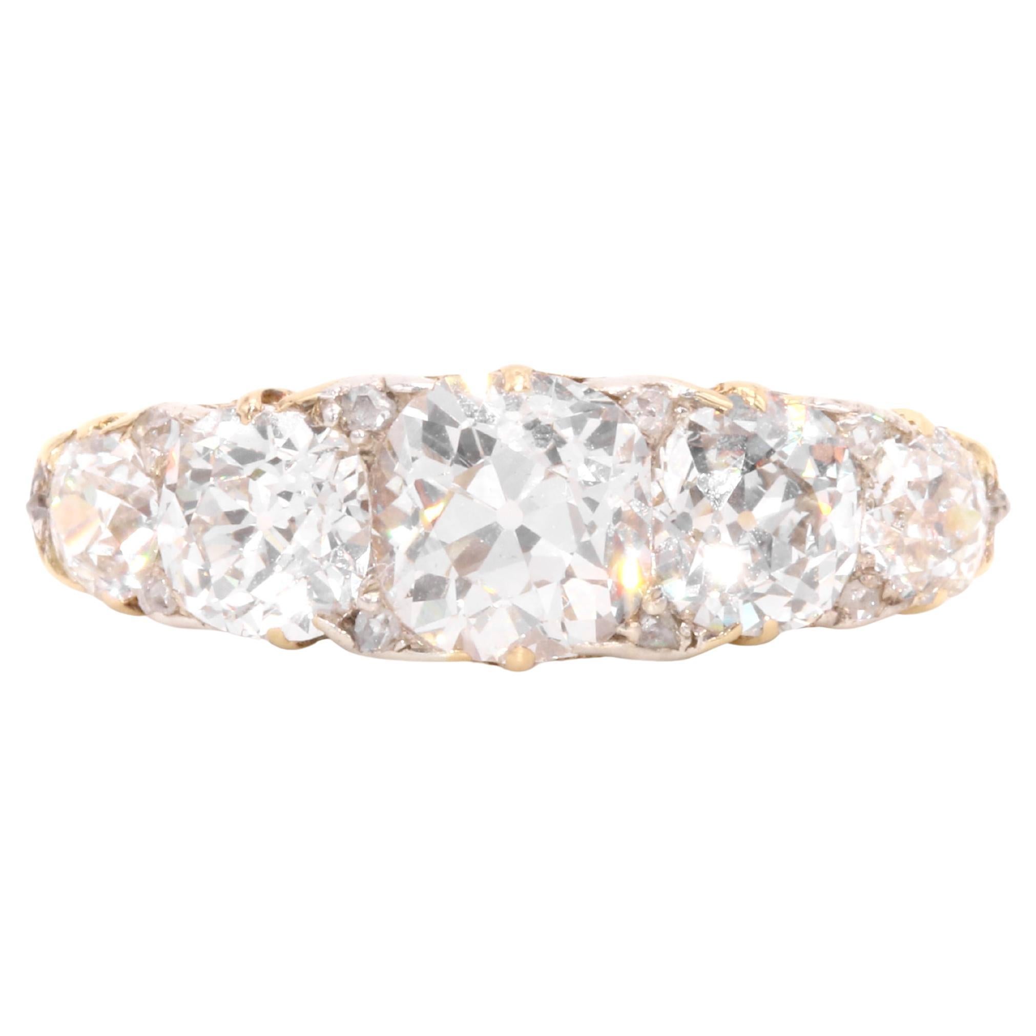 Antique Edwardian 18K Gold and Platinum 2.47ctw 5 Stone Old Cut Diamond Ring For Sale