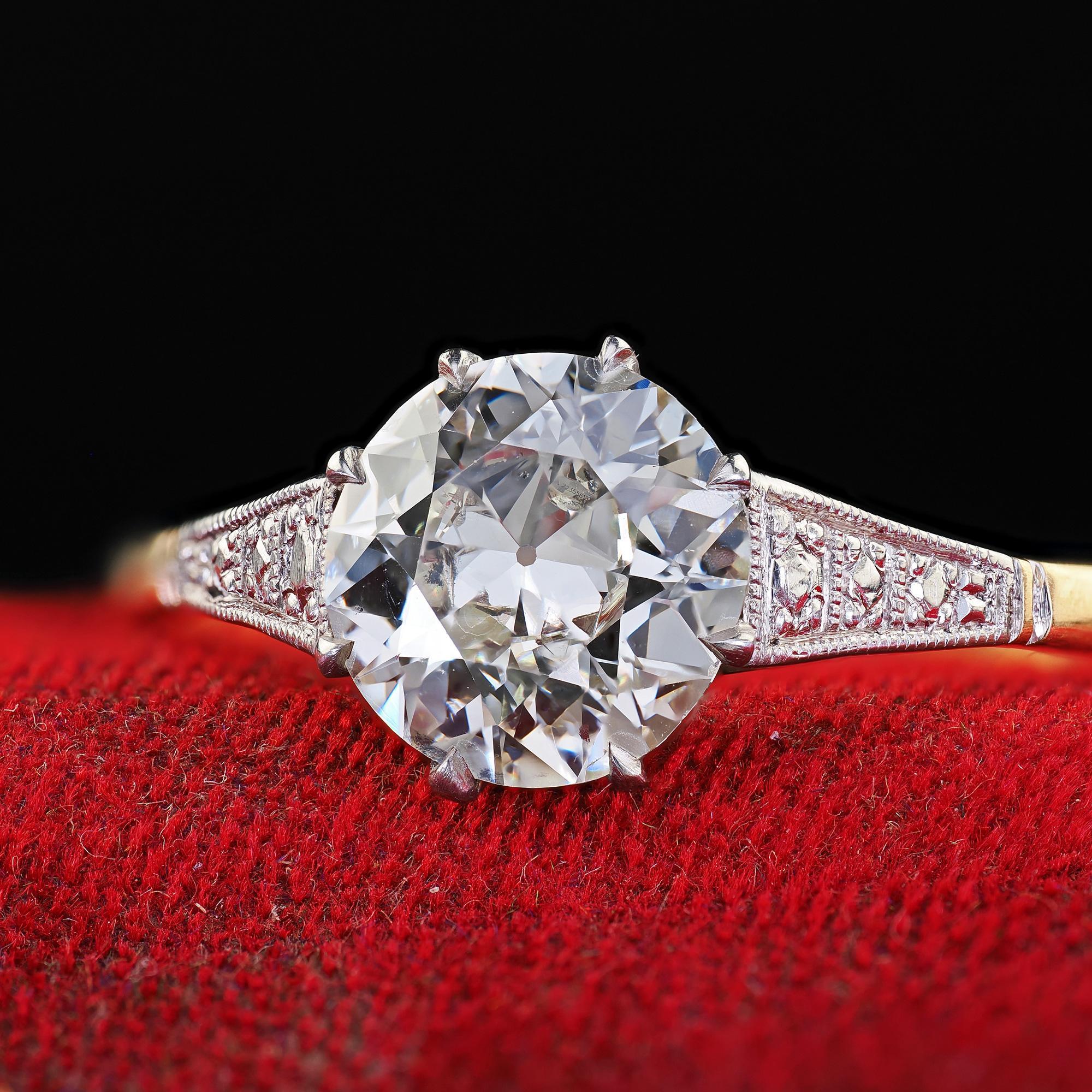 Bague de fiançailles ancienne de style édouardien en or 18K et platine avec diamant Old Euro - GIA Pour femmes en vente