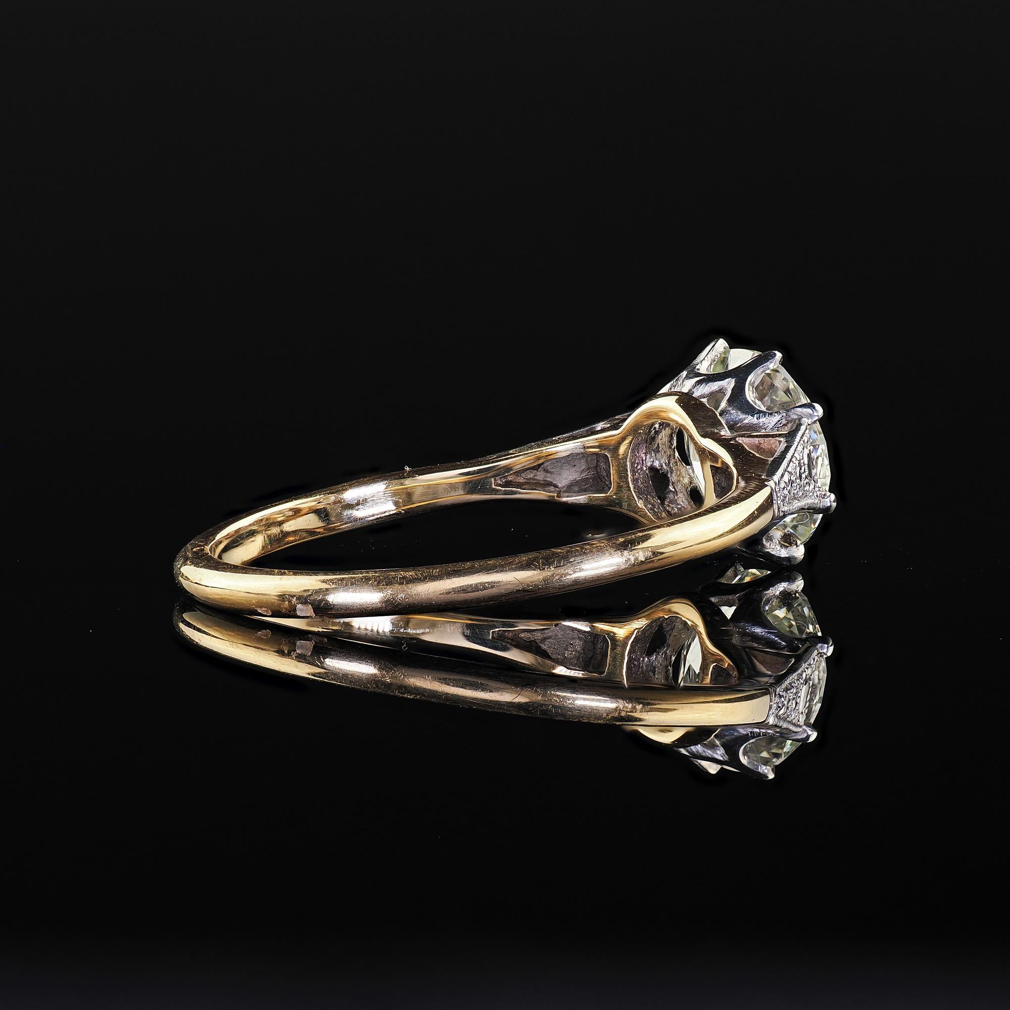 Bague de fiançailles ancienne de style édouardien en or 18K et platine avec diamant Old Euro - GIA en vente 2