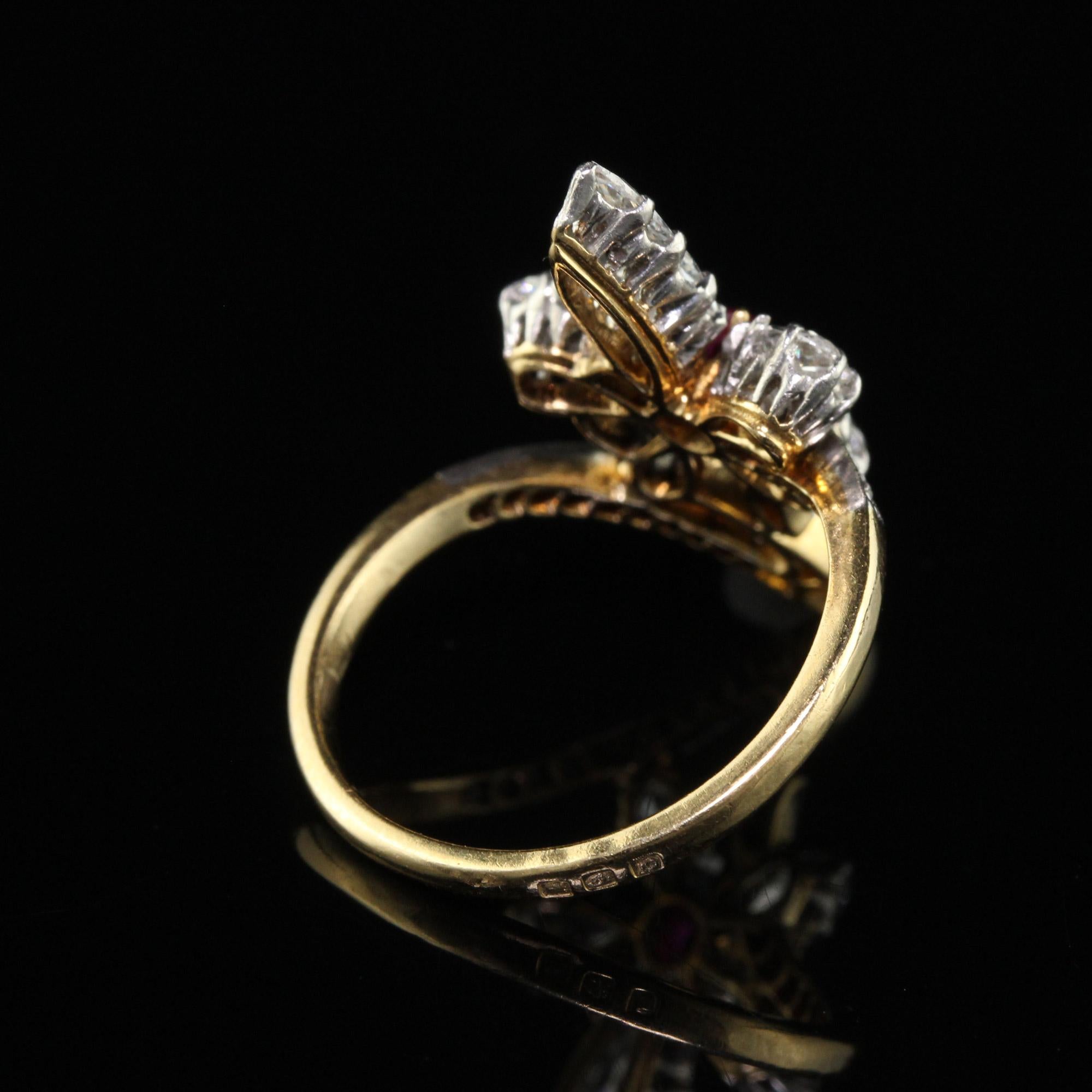 Antique Edwardian 18K Gold and Platinum Old Marquise Diamond Ruby Cocktail Ring For Sale 2