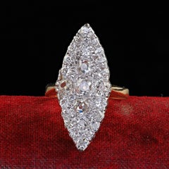 Antique Edwardian 18K Gold and Platinum Old Mine Diamond Navette Cocktail Ring