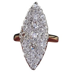 Antique Edwardian 18K Gold and Platinum Old Mine Diamond Navette Cocktail Ring