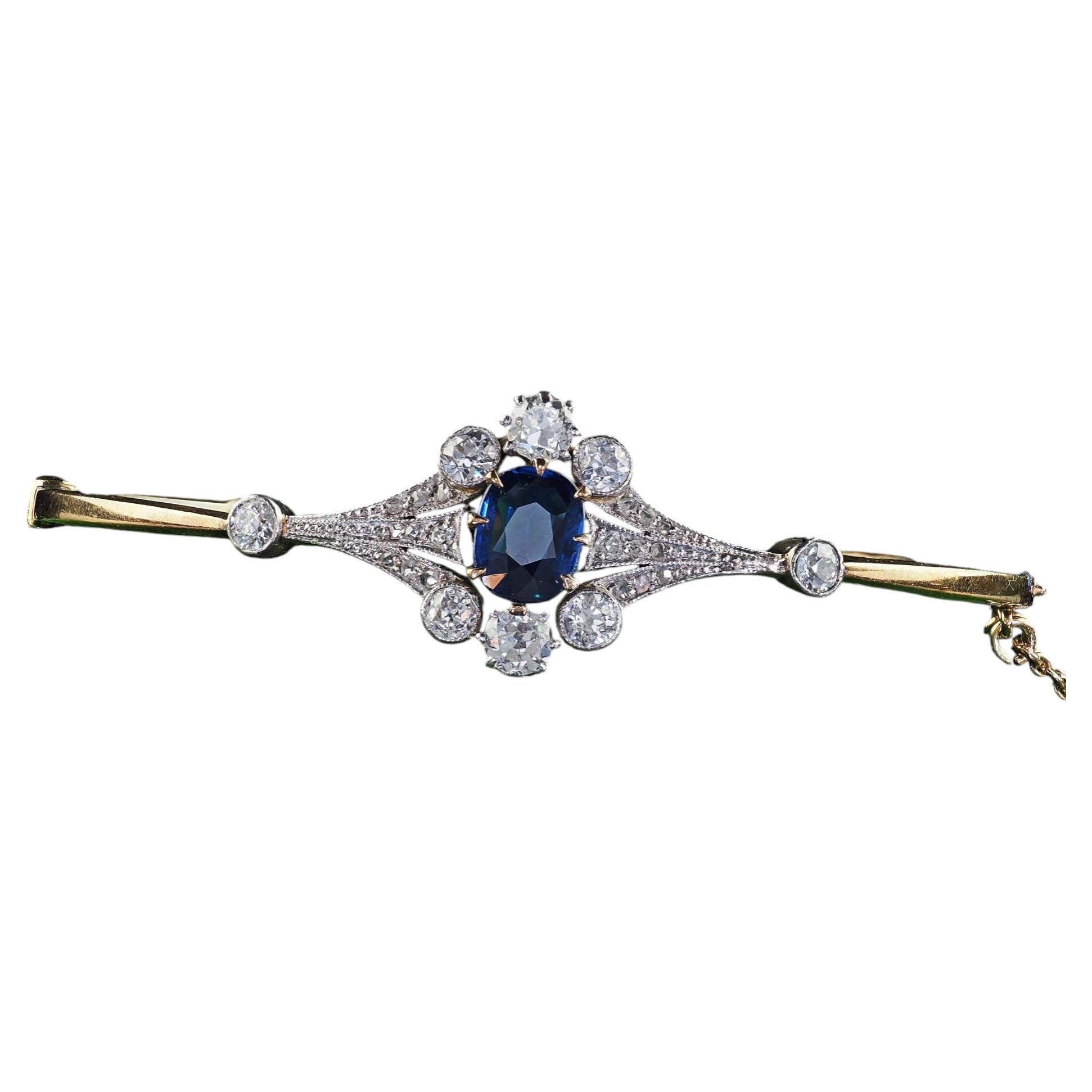 Bracciale antico edoardiano in oro 18 carati e platino con diamanti e zaffiri - GIA in vendita