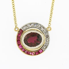 Antique Edwardian 18k Gold GIA NO HEAT Oval Ruby & Diamond Pendant Necklace