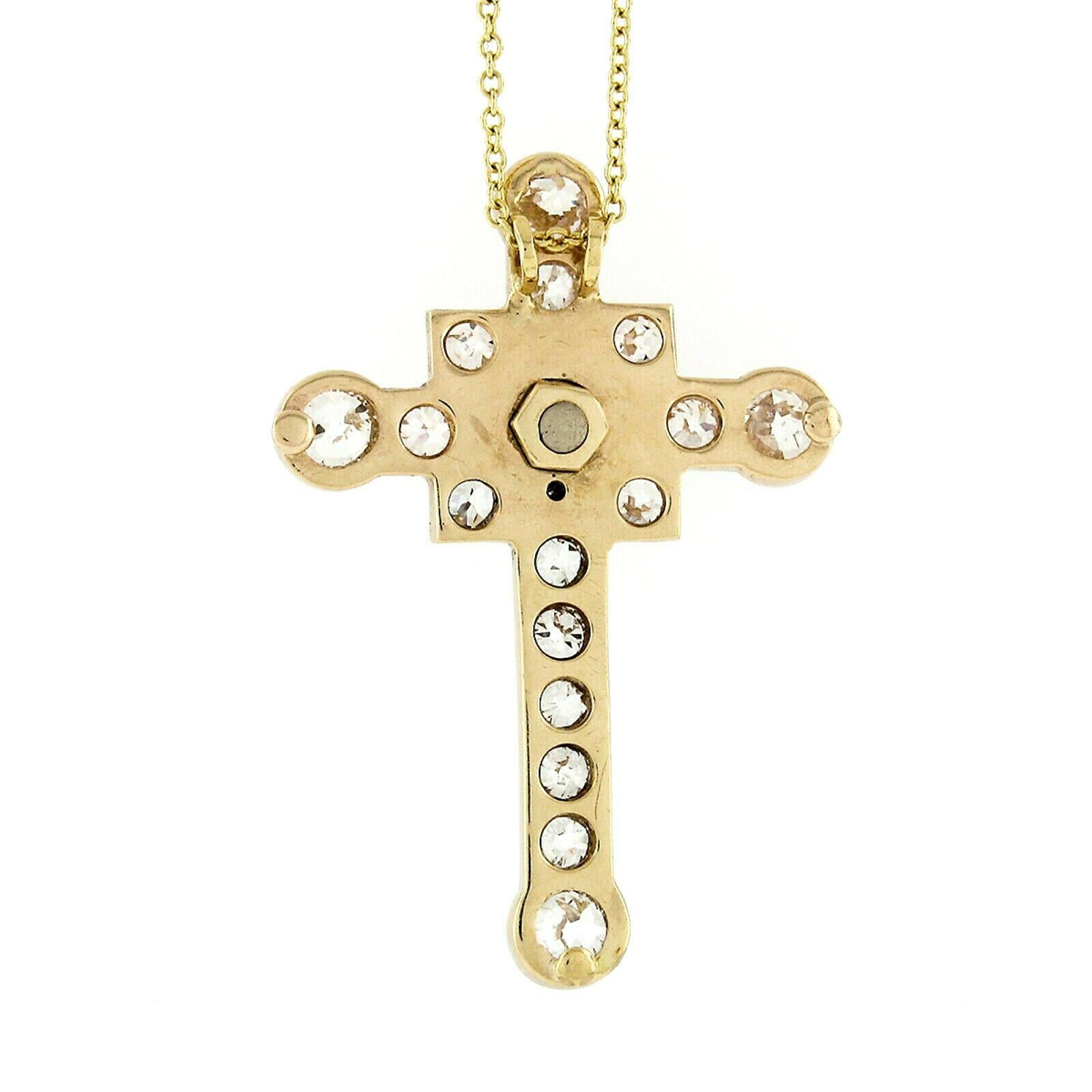Edwardian 18 Karat Gold Old Diamond Tsavorite Pearl Cross Pendant Necklace 1