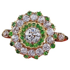 Antique Edwardian 18K Gold Old Euro Diamond and Demantoid Engagement Ring