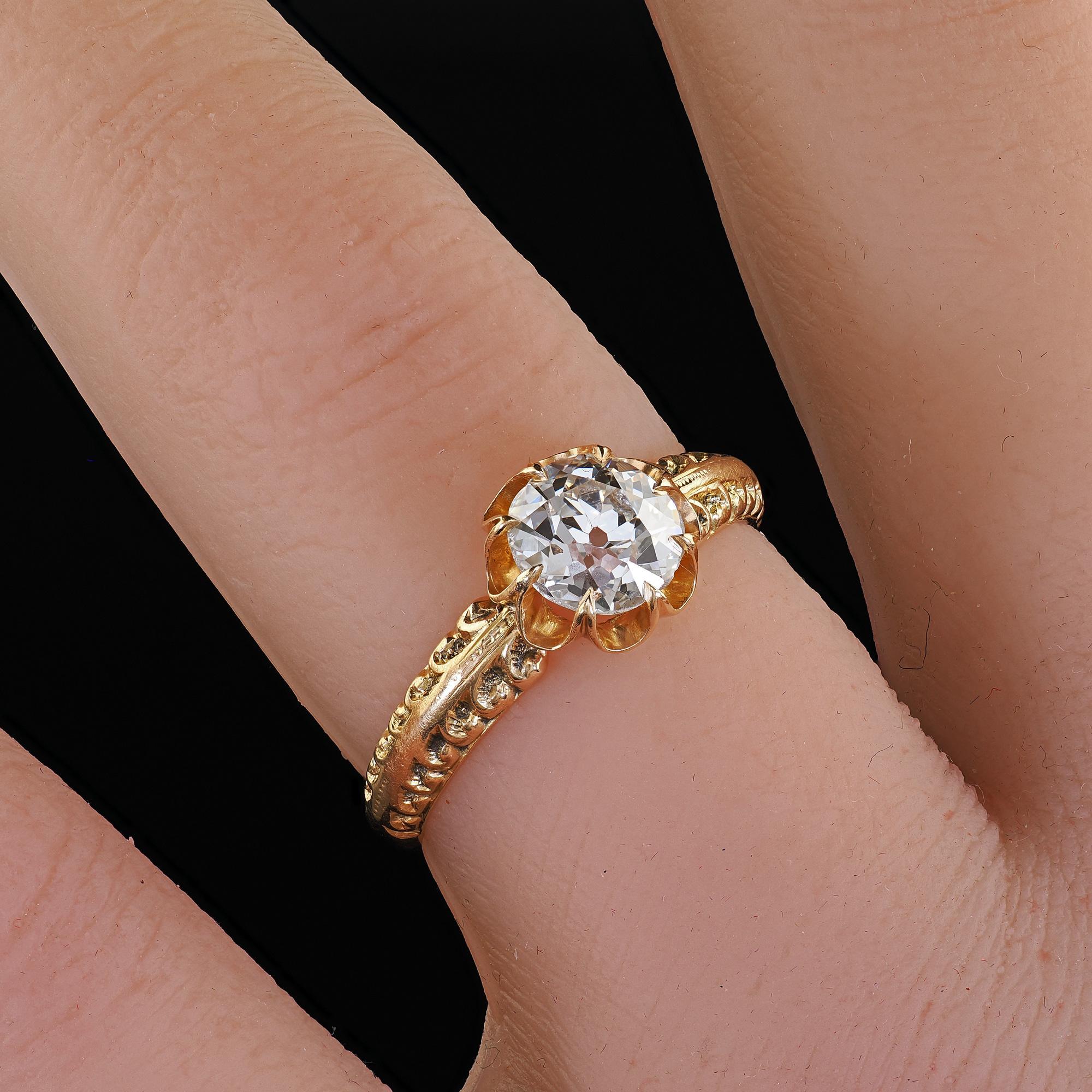 Bague de fiançailles ancienne Edwardian en or 18 carats avec diamant européen en forme de bouton - GIA en vente 4