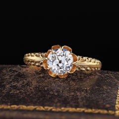 Antique Edwardian 18K Gold Old European Diamond Buttercup Engagement Ring - GIA