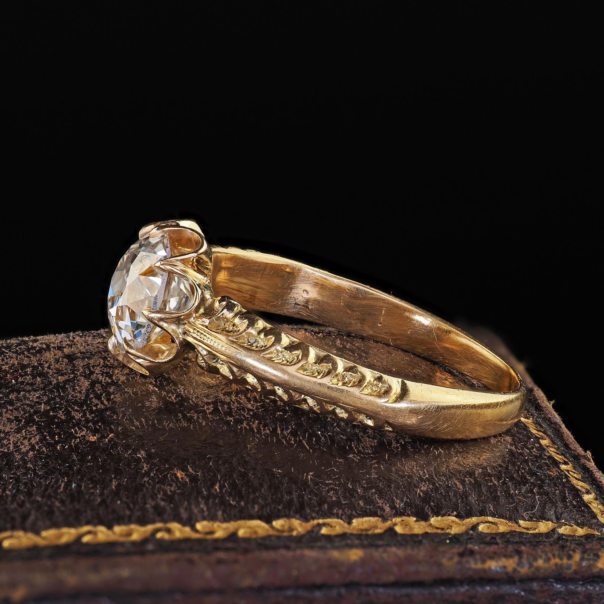 Bague de fiançailles ancienne Edwardian en or 18 carats avec diamant européen en forme de bouton - GIA Bon état - En vente à Great Neck, NY