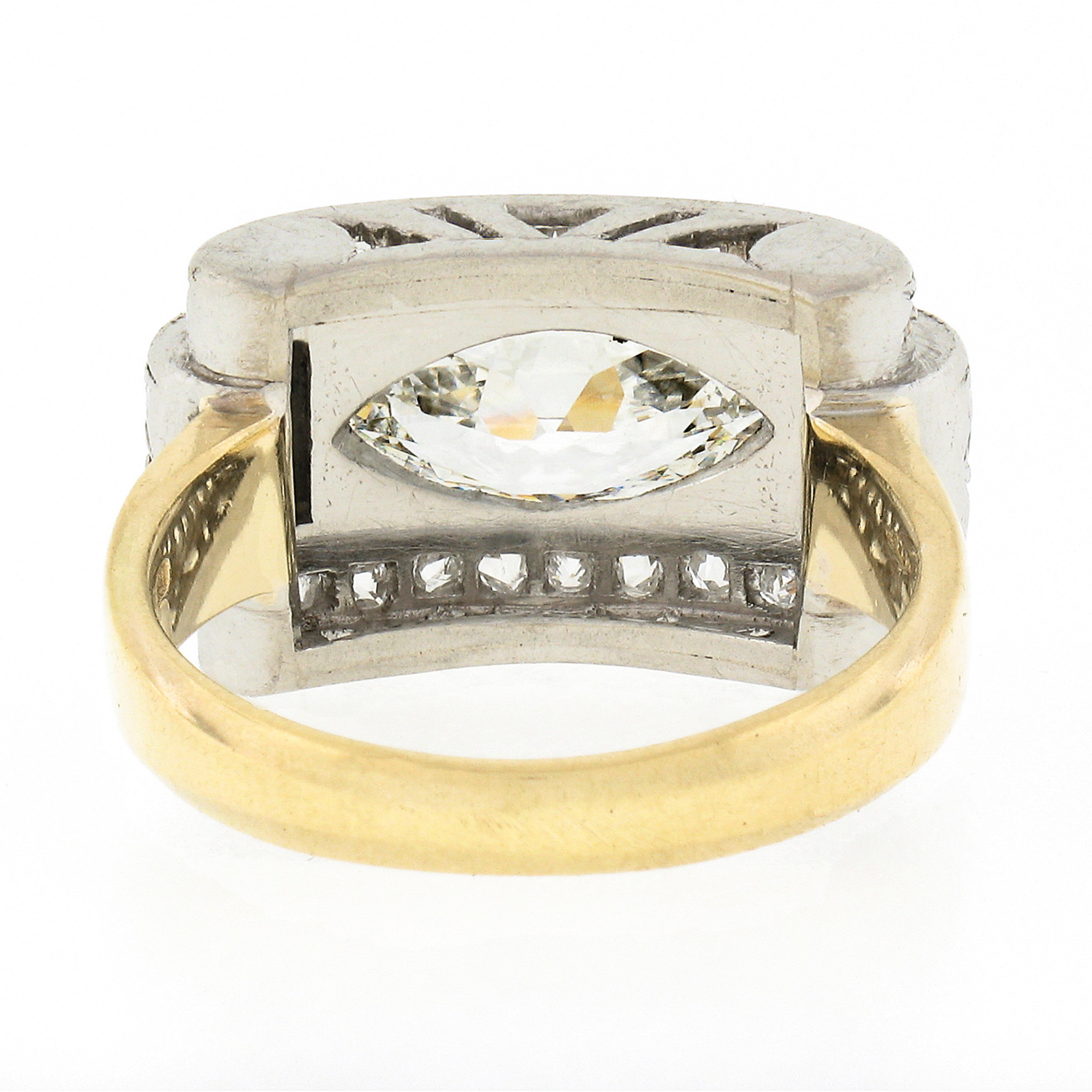 Antique Edwardian 18k Gold & Plat 1.40ct GIA Oval Diamond & Accents Platter Ring For Sale 1