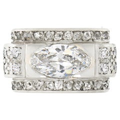 Bague Edouardienne ancienne en or 18k et plat 1.40ct GIA Oval Diamond & Accents Platter Ring