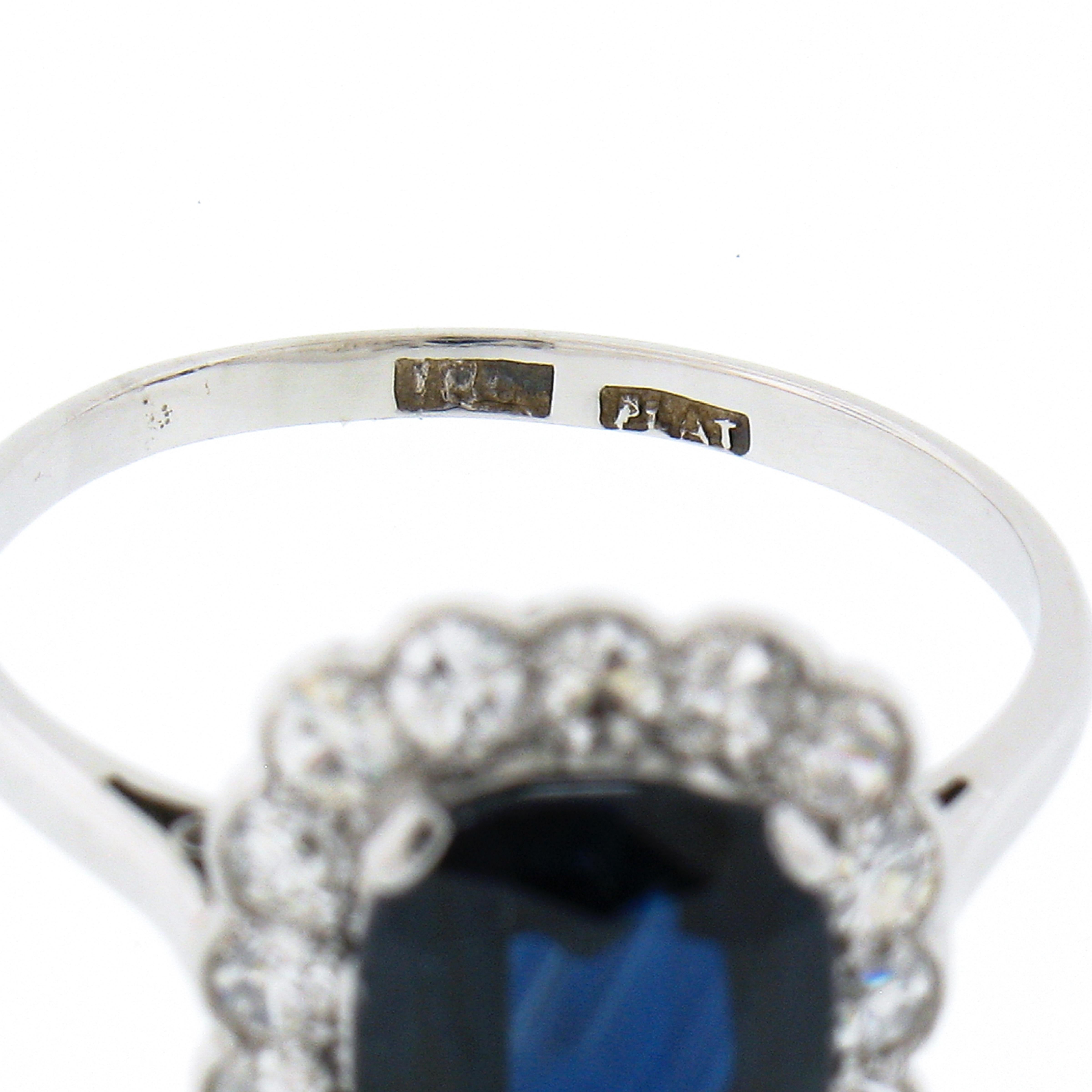 Antique Edwardian 18k Gold Plat GIA No Heat Cushion Sapphire & Diamond Halo Ring 4
