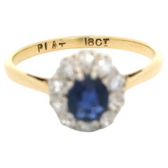 Antique Edwardian 18k Gold & Platinum 0.52ctw Sapphire Diamond Halo Cluster Ring