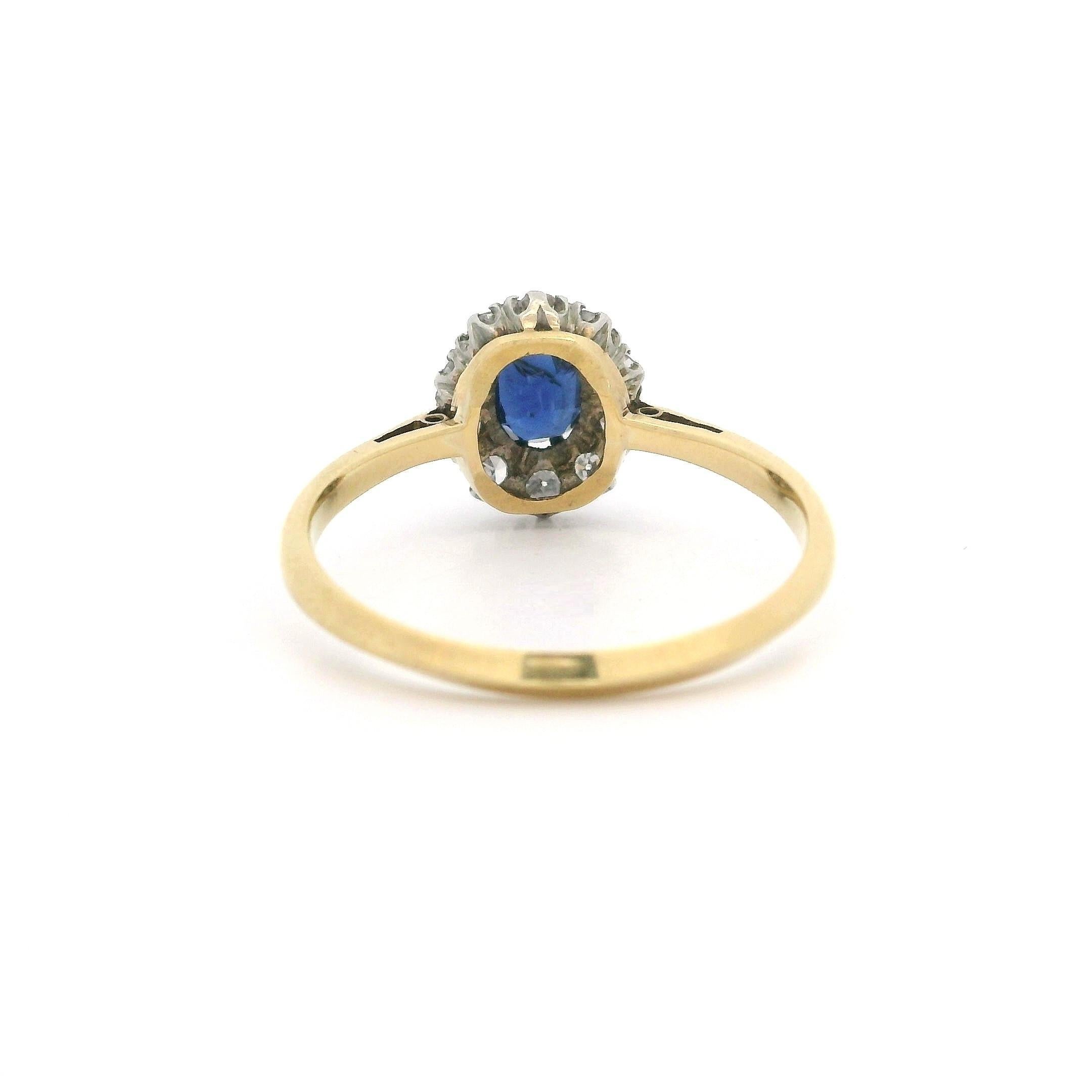 Antico anello edoardiano in oro 18k e platino con zaffiro e diamante da 0,52 ct. In condizioni ottime in vendita a Montclair, NJ