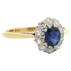 Antique Edwardian 18k Gold & Platinum 0.52ctw Sapphire Diamond Halo Cluster Ring