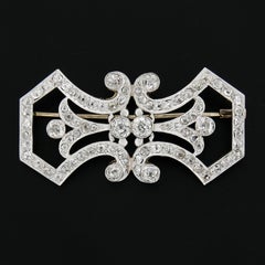 Antique Edwardian 18k Gold & Platinum 4.80ctw Old Mine Diamond Milgrain Brooch