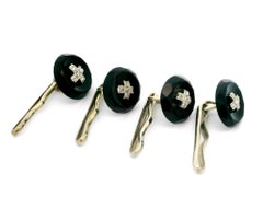 Antique Edwardian 18k Gold & Platinum Black Stone Diamond Cufflinks 4 Studs Set