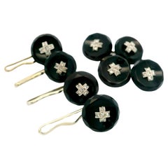 Antique Edwardian 18k Gold 
Platinum Black Stone Diamond Cufflinks 4 Studs Set