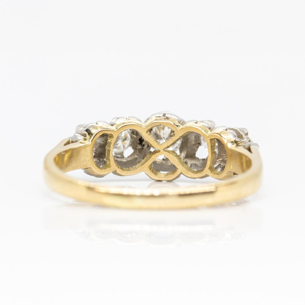 Old European Cut Edwardian Style 18 Karat Gold and Platinum Diamond Ring