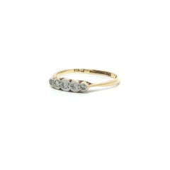 Antique Edwardian 18k Gold & Platinum Diamond Scalloped 5 Stone Band Ring