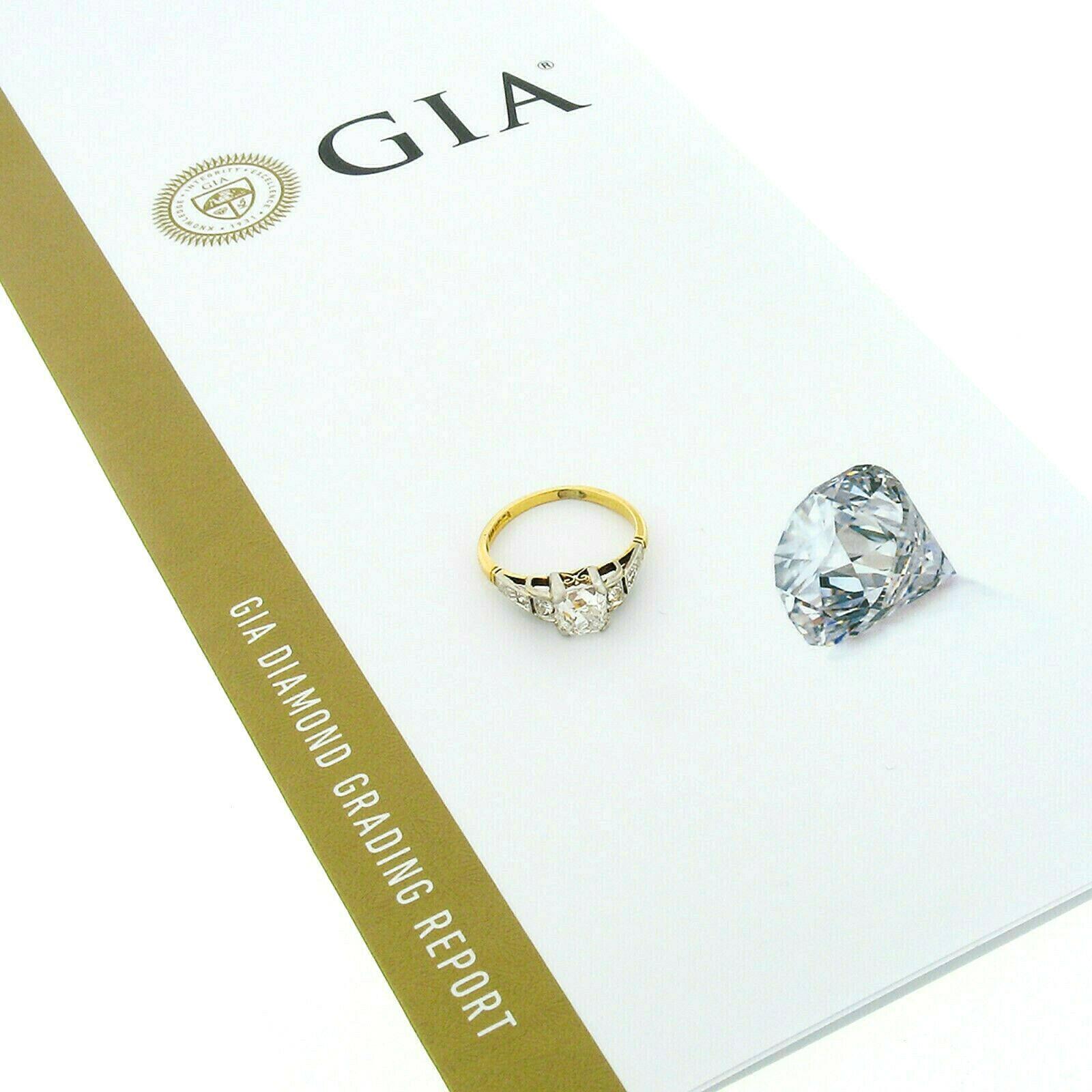 Antiker Edwardianischer Verlobungsring, 18 Karat Gold Platin GIA Diamant im Minenschliff mit Kissenschliff im Angebot 5