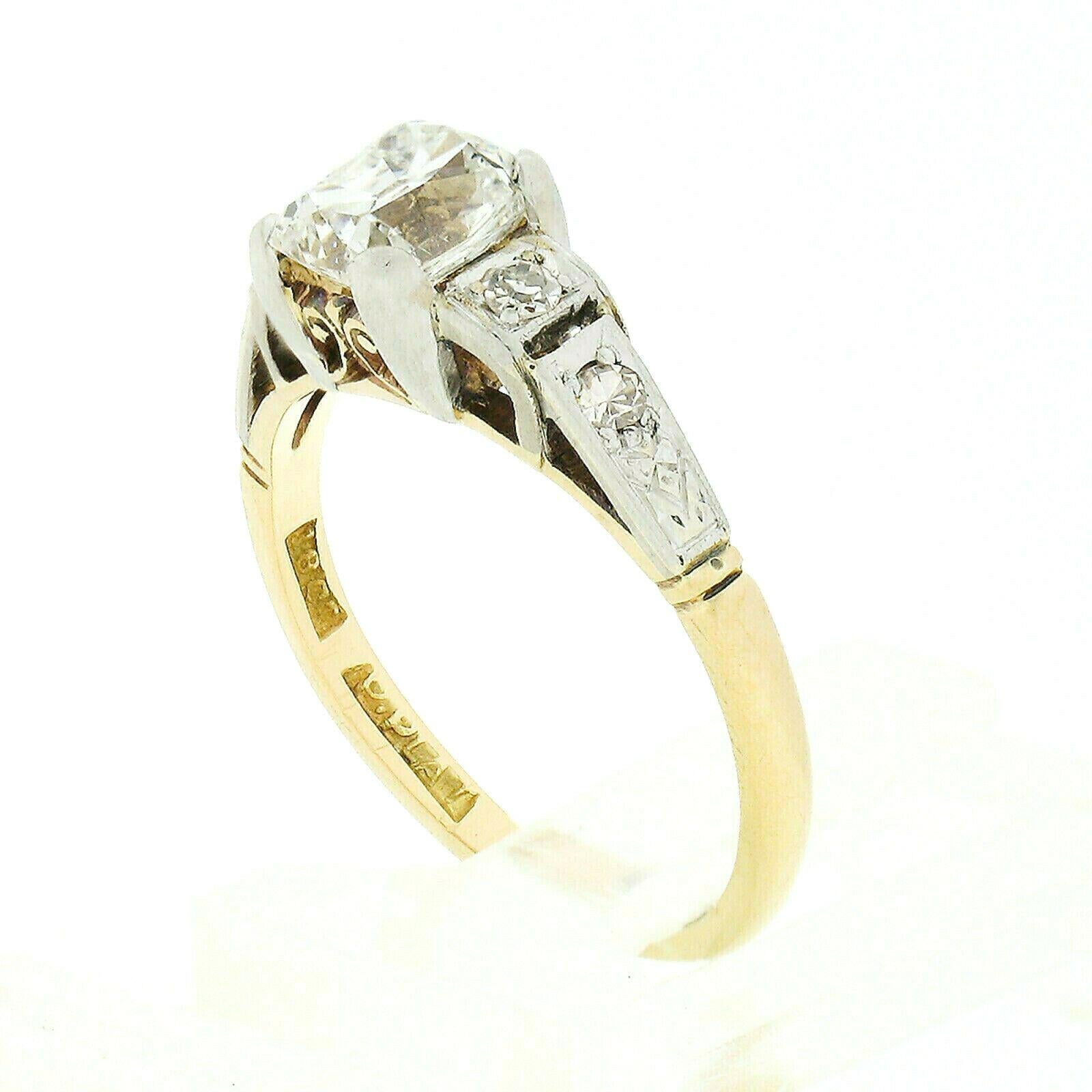 Antiker Edwardianischer Verlobungsring, 18 Karat Gold Platin GIA Diamant im Minenschliff mit Kissenschliff Damen im Angebot