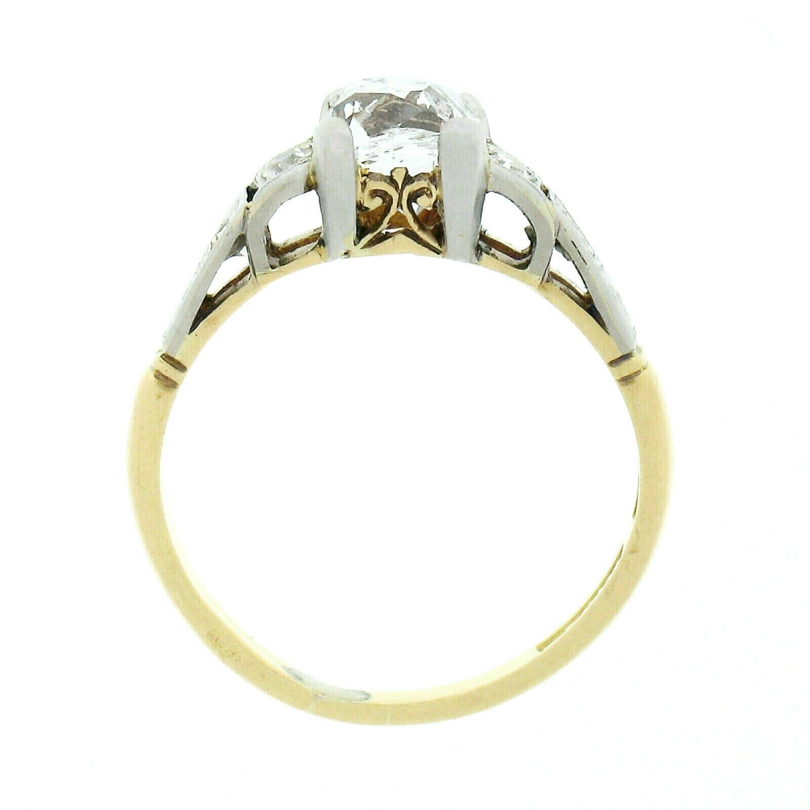 Antiker Edwardianischer Verlobungsring, 18 Karat Gold Platin GIA Diamant im Minenschliff mit Kissenschliff im Angebot 1