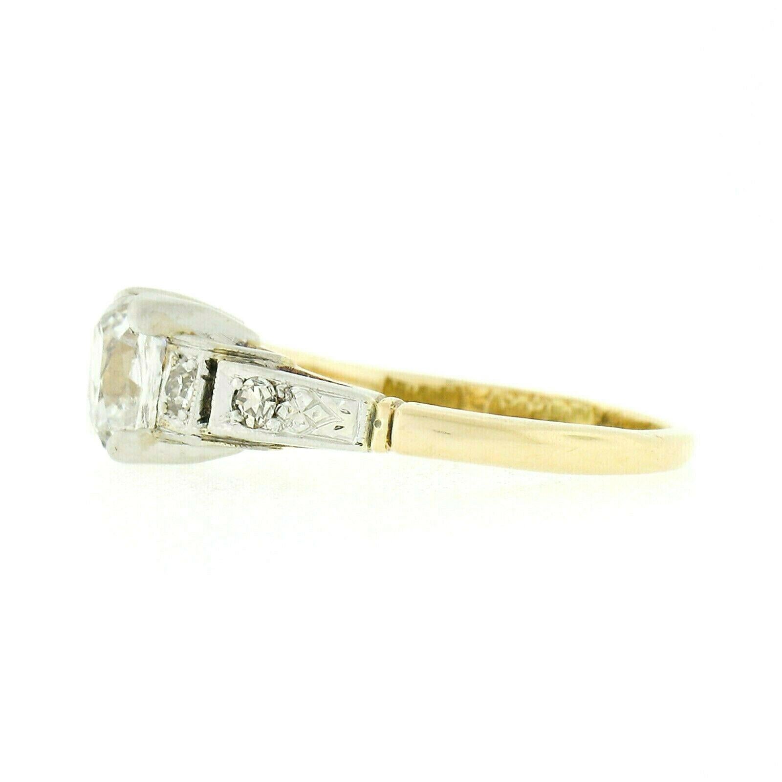 Bague de fiançailles de style édouardien ancien en or 18 carats et platine avec diamant taille coussin certifié GIA en vente 1