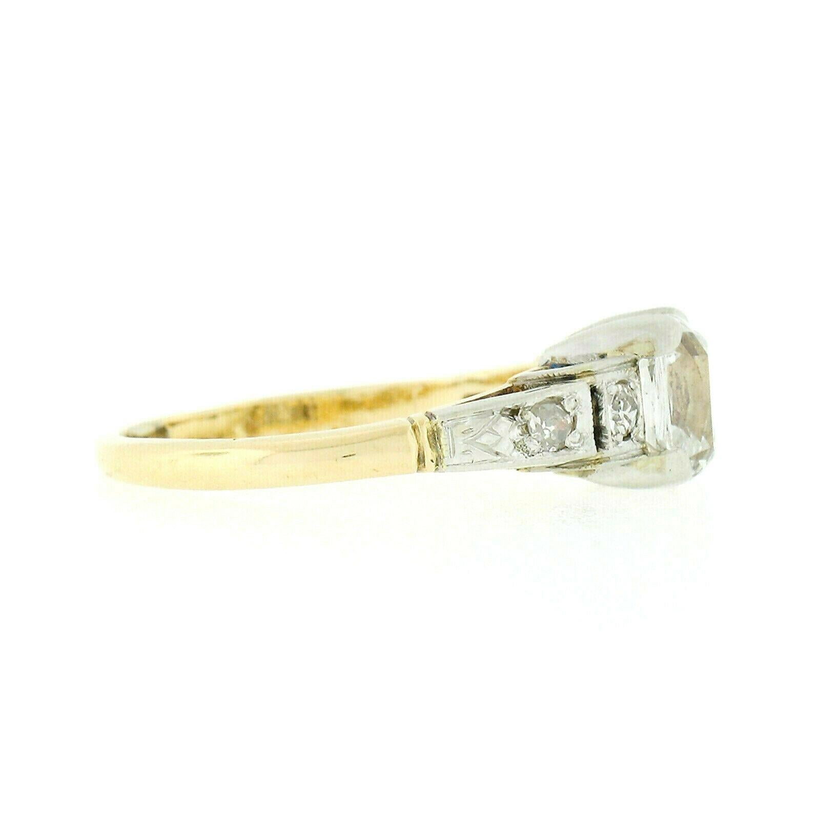Bague de fiançailles de style édouardien ancien en or 18 carats et platine avec diamant taille coussin certifié GIA en vente 2