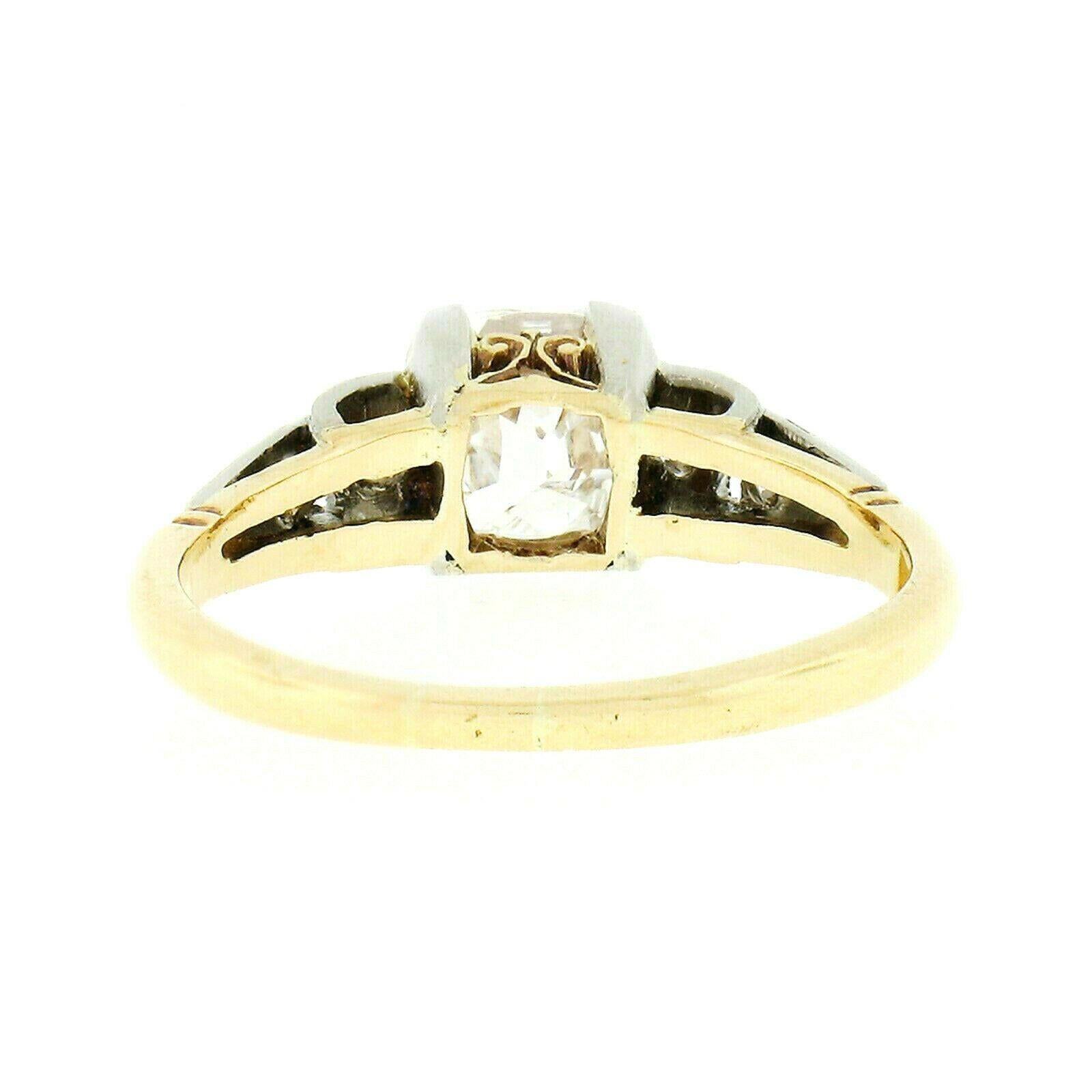 Bague de fiançailles de style édouardien ancien en or 18 carats et platine avec diamant taille coussin certifié GIA en vente 3