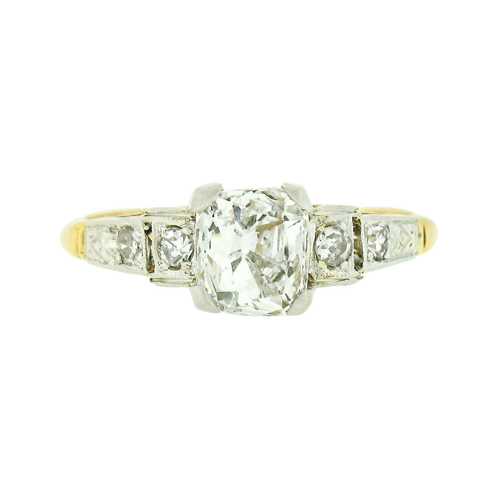 Antique Edwardian 18k Gold Platinum GIA Cushion Mine Cut Diamond Engagement Ring