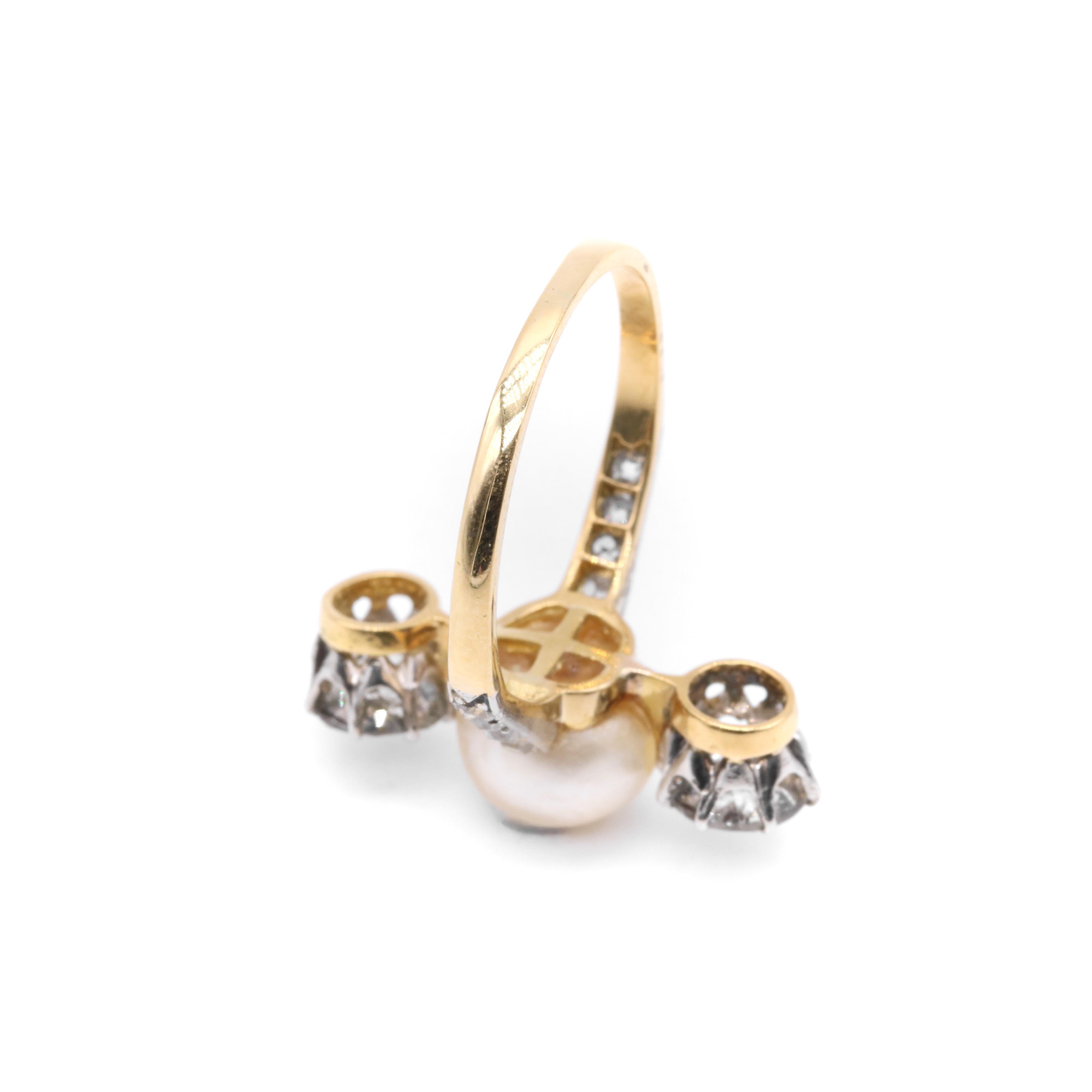 Antiker edwardianischer Ring aus 18 Karat Gold & Platin mit natürlicher Perle und 1,89 Karat Diamant im Angebot 2