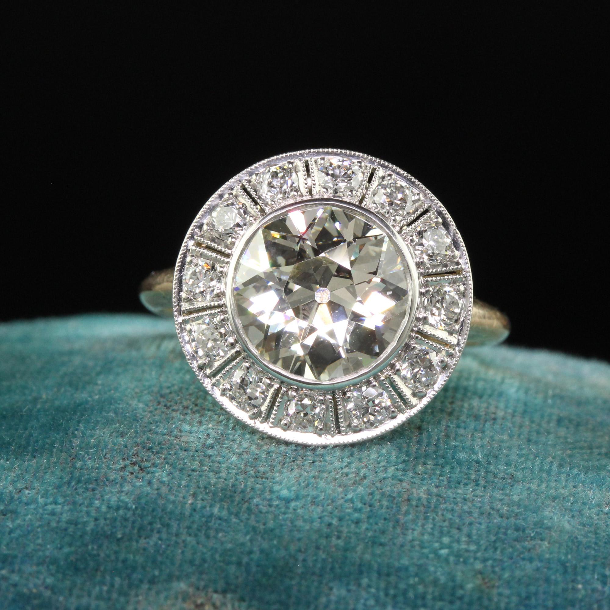 Schöner antiker edwardianischer 18K Gold Platin Old Euro Diamant Verlobungsring - GIA. Dieser wunderschöne edwardianische Verlobungsring mit alten europäischen Diamanten ist aus 18 Karat Gelbgold und Platin gefertigt. Dieser Ring hat in der Mitte