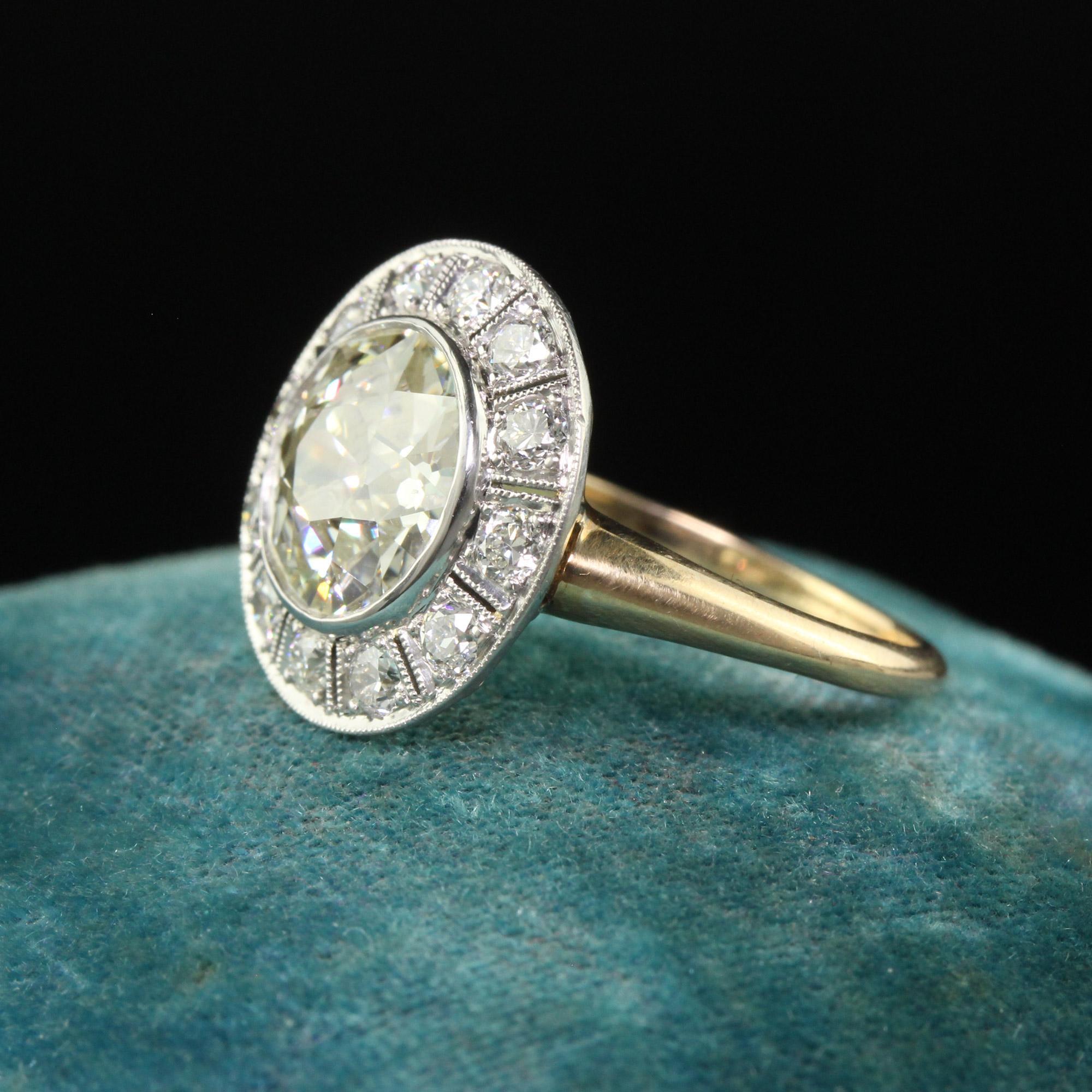 Antiker edwardianischer Verlobungsring aus 18 Karat Gold und Platin mit Diamanten aus altem Eurodiamant - GIA im Zustand „Gut“ im Angebot in Great Neck, NY