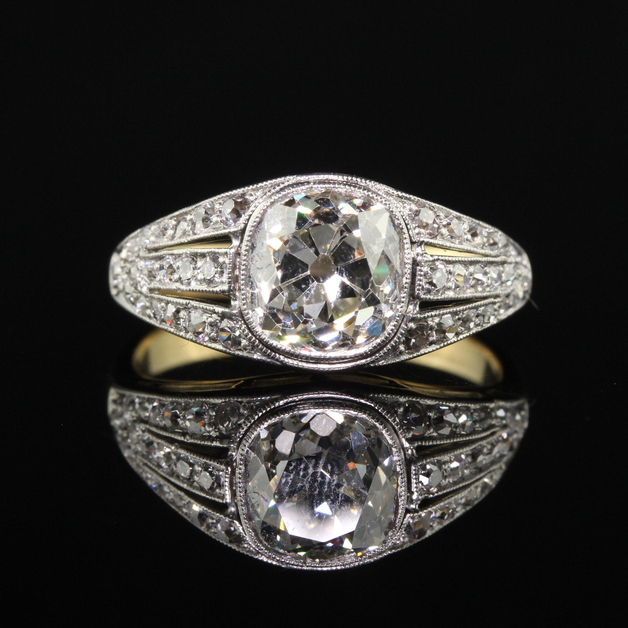 Antique Edwardian 18K Gold Platinum Old Mine Diamond Engagement Ring - GIA In Good Condition For Sale In Great Neck, NY