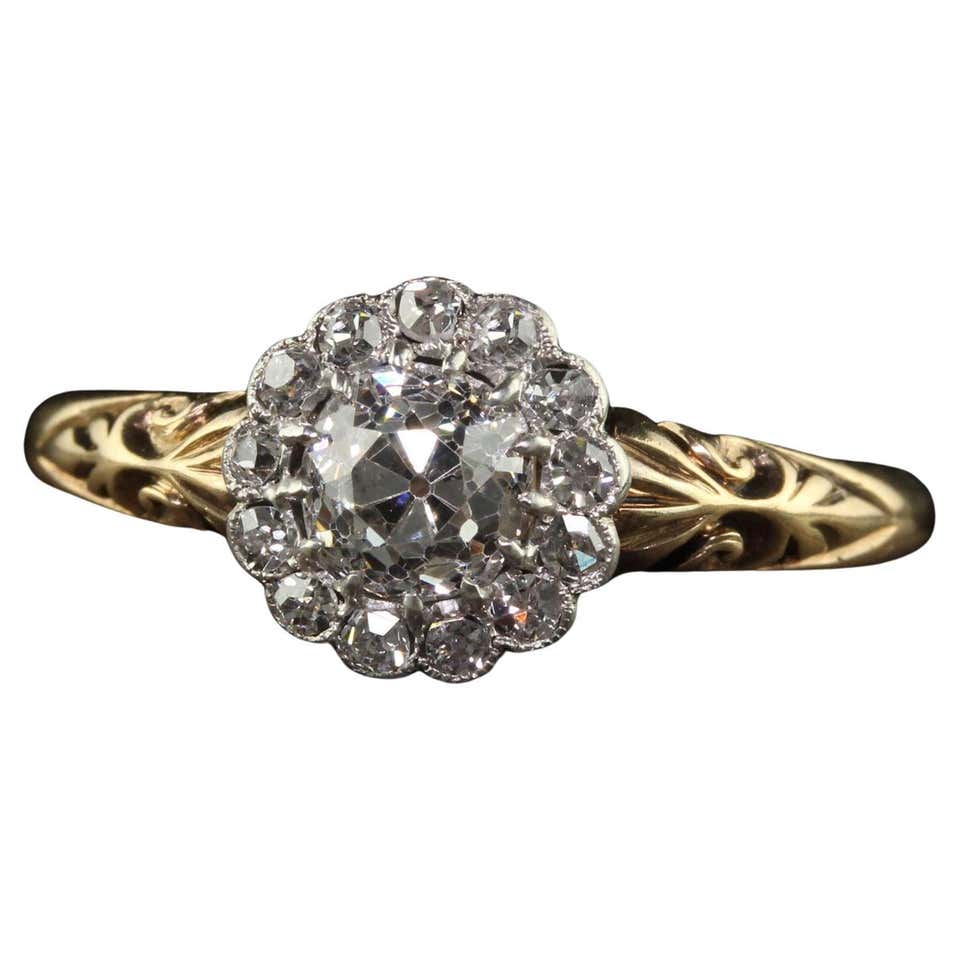 Minhe Rings Antique Victorian 18K Yellow Gold Old Mine Diamond Engagement Ring ...