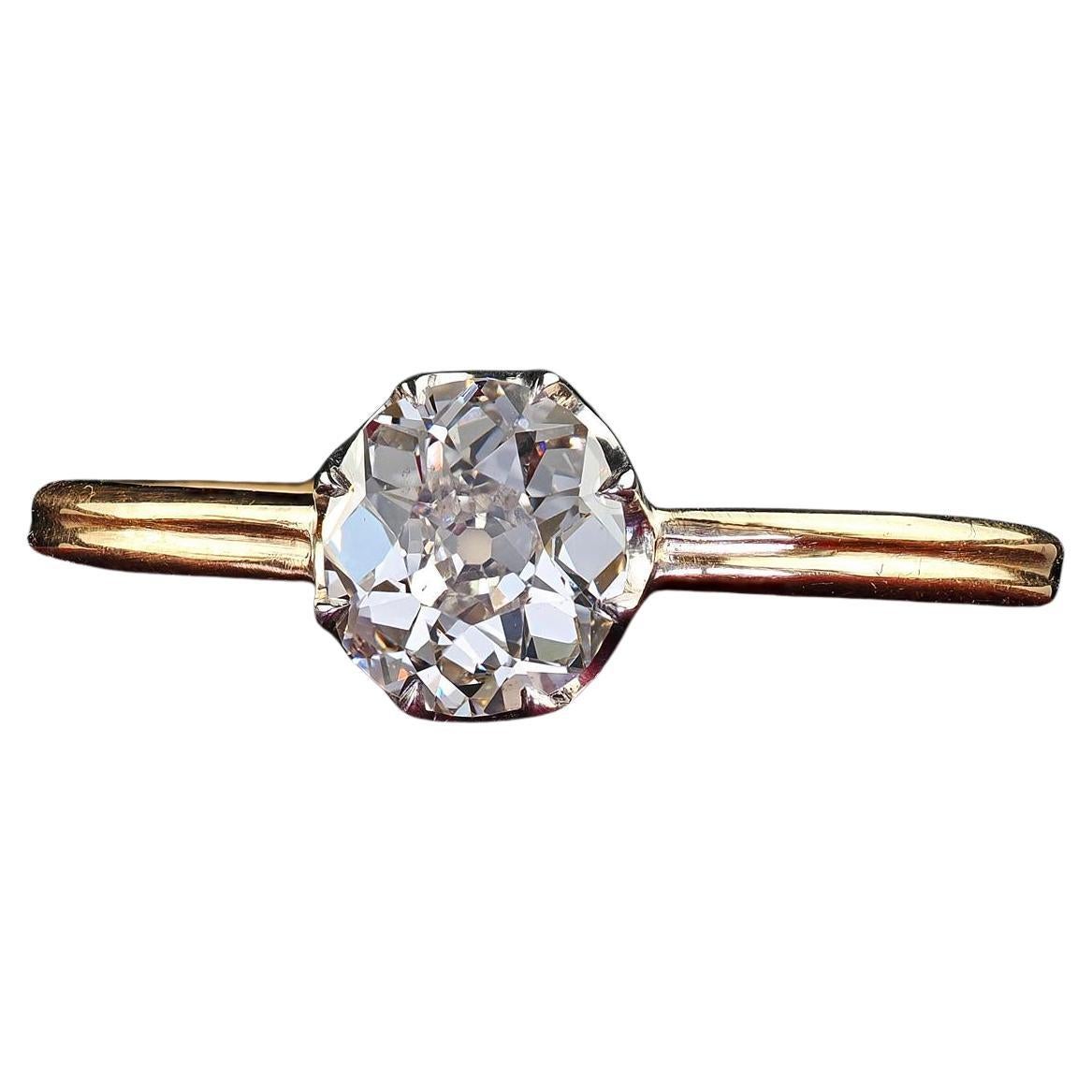 Antique Edwardian 18K Gold Platinum Old Mine Diamond Engagement Ring - GIA